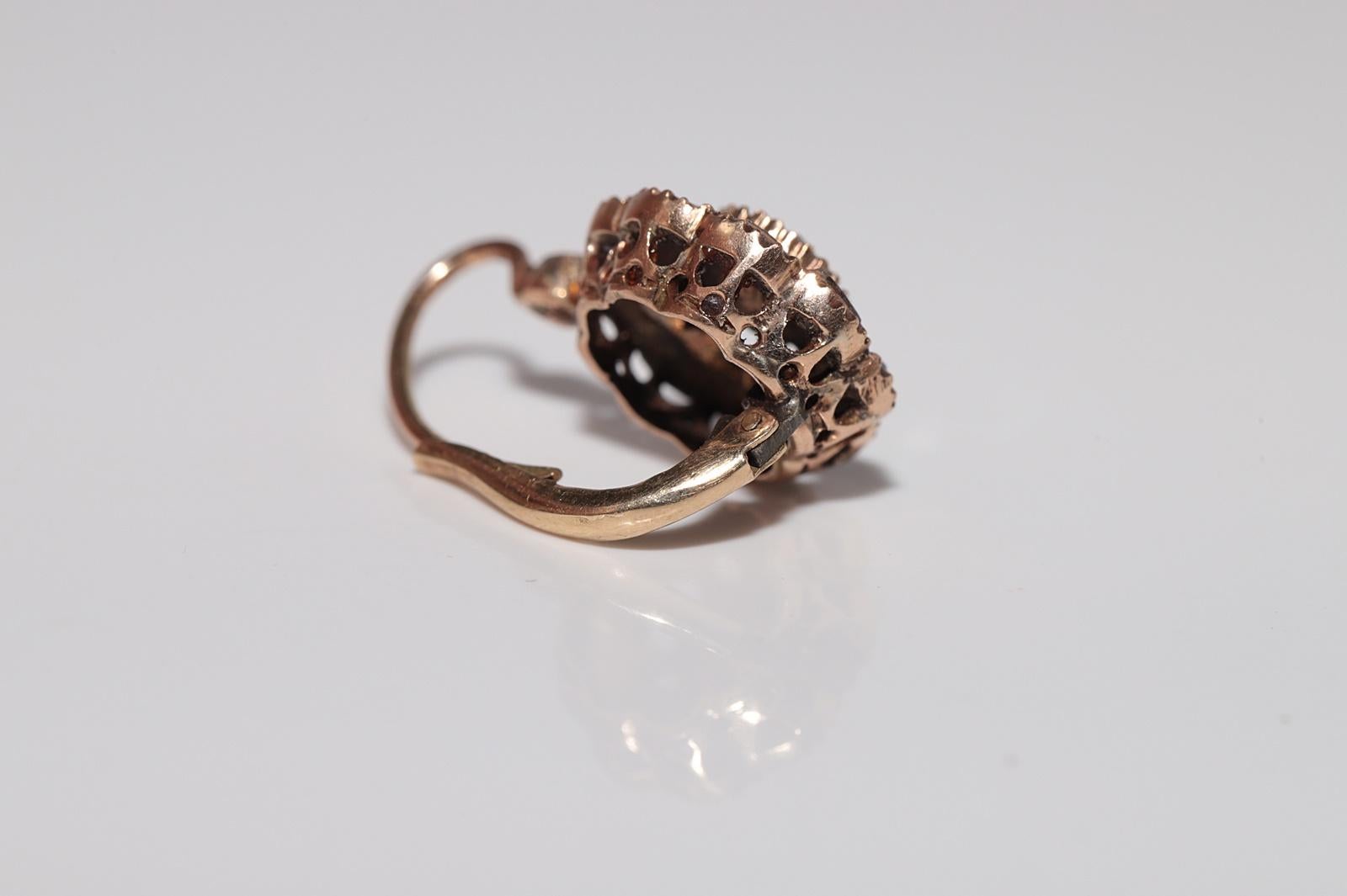 Antique Circa 1900s 14k Gold Natural Rose Cut Diamond Rose Style Earring For Sale 4