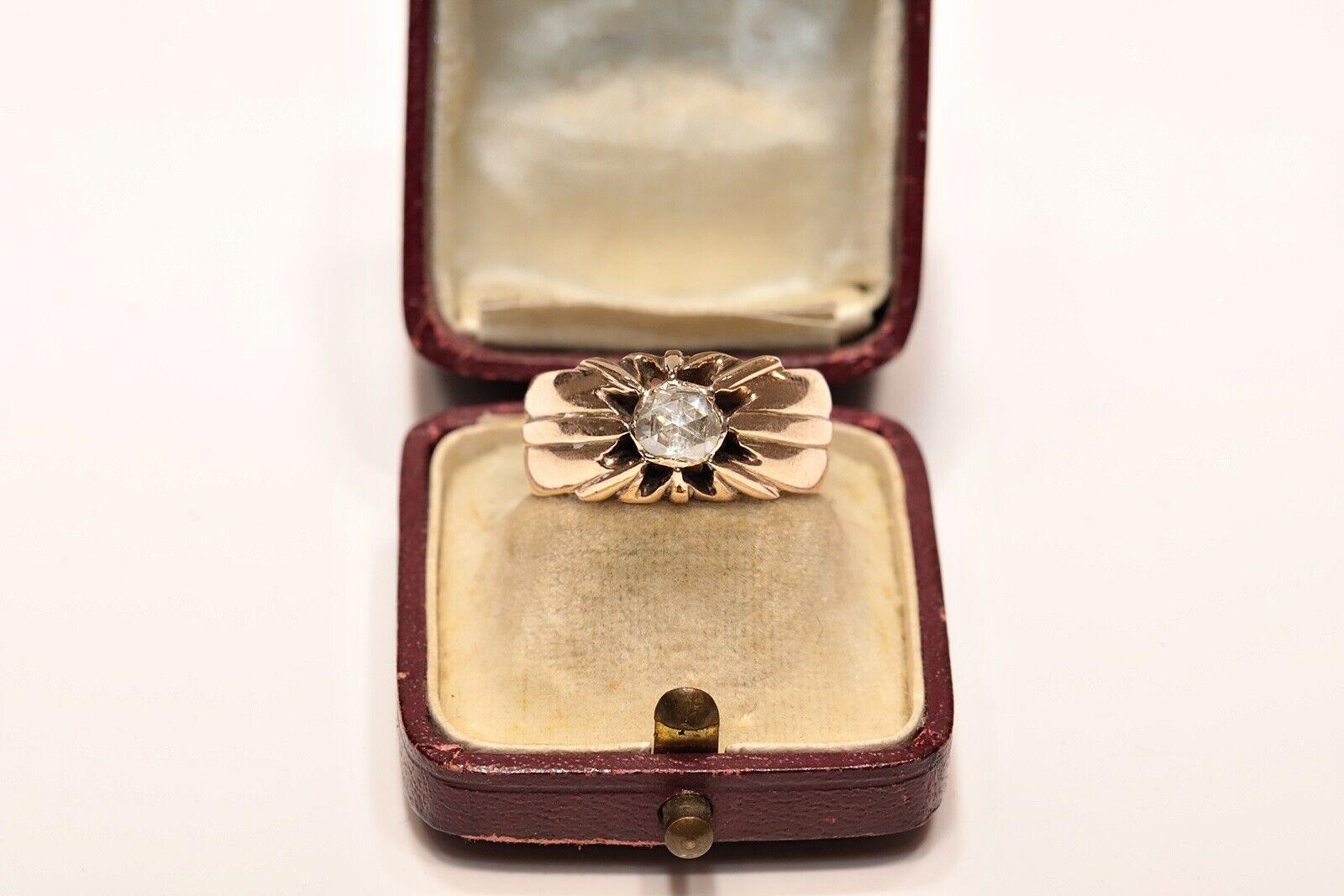 Victorien Bague solitaire ancienne des années 1900 en or 14 carats avec diamants naturels taille rose 