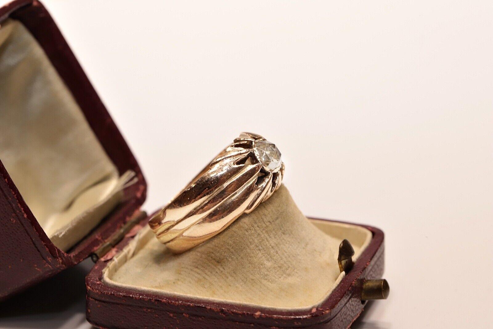 Taille rose Bague solitaire ancienne des années 1900 en or 14 carats avec diamants naturels taille rose 