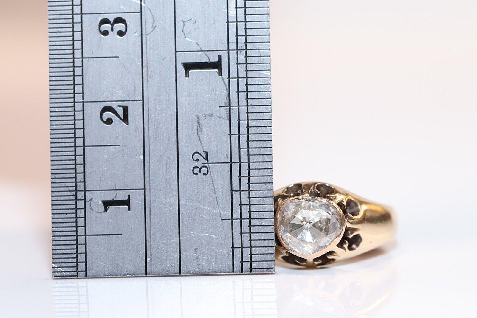 Women's Antique Circa 1900s 14k Gold Natural Rose Cut Diamond Solitaire Ring