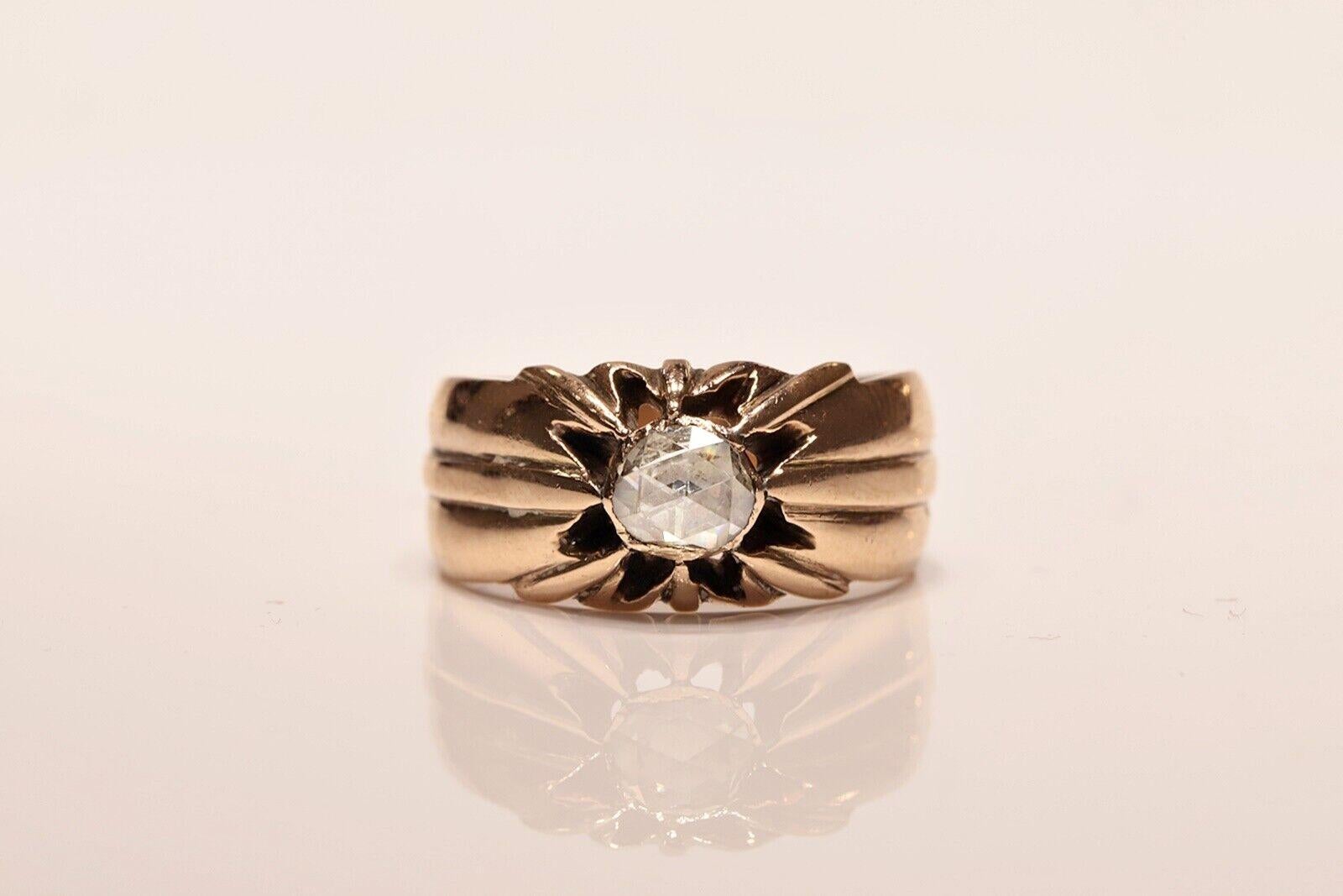 Antique Circa 1900s 14k Gold natural Rose Cut Diamond Solitaire Ring  For Sale 2