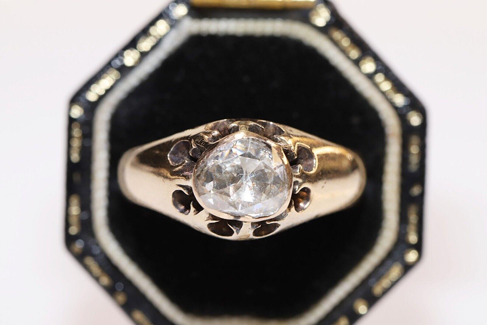 Antique Circa 1900s 14k Gold Natural Rose Cut Diamond Solitaire Ring 3