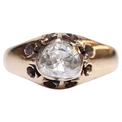 Antiker Solitär-Ring, um 1900er Jahre, 14k Gold, natürlicher Diamant im Rosenschliff