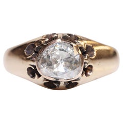 Antiguo anillo solitario de diamantes naturales talla rosa de oro de 14k de alrededor de 1900