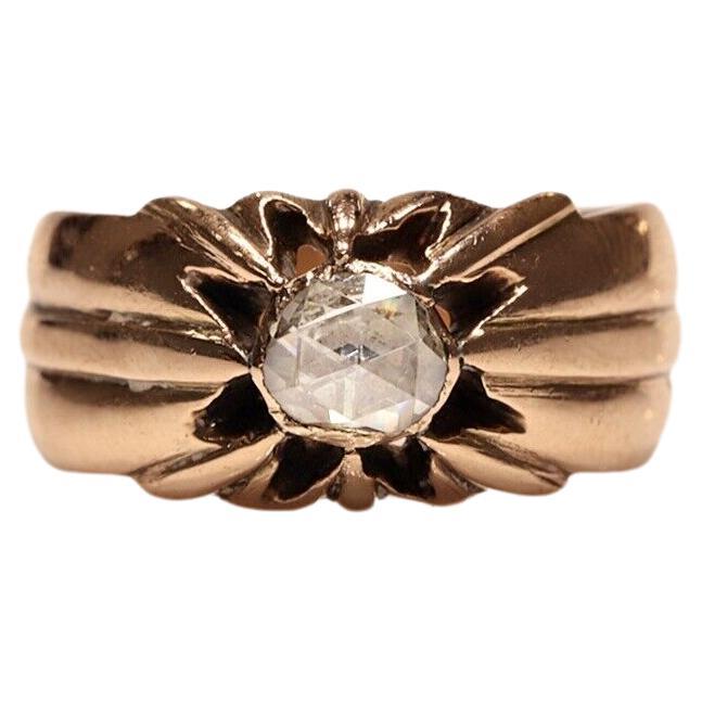 Antique Circa 1900s 14k Gold natural Rose Cut Diamond Solitaire Ring 