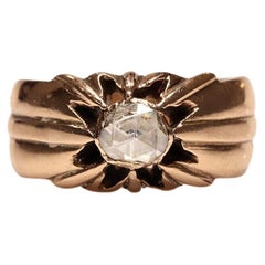 Antiker Solitär-Ring, um 1900er Jahre, 14k Gold, natürlicher Diamant im Rosenschliff 