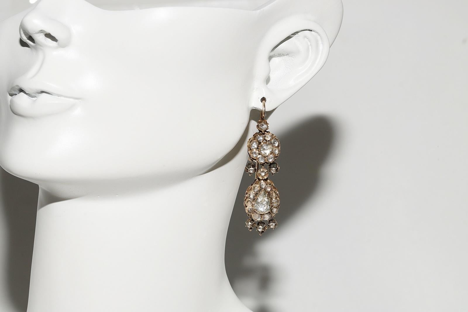 Antique Circa 1900s 14k Gold Ottoman 14k Gold Natural Rose Cut Diamond Earring For Sale 9