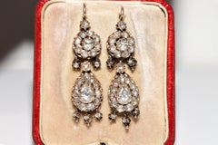 Antique Circa 1900s 14k Gold Ottoman 14k Gold Natural Rose Cut Diamond Earring