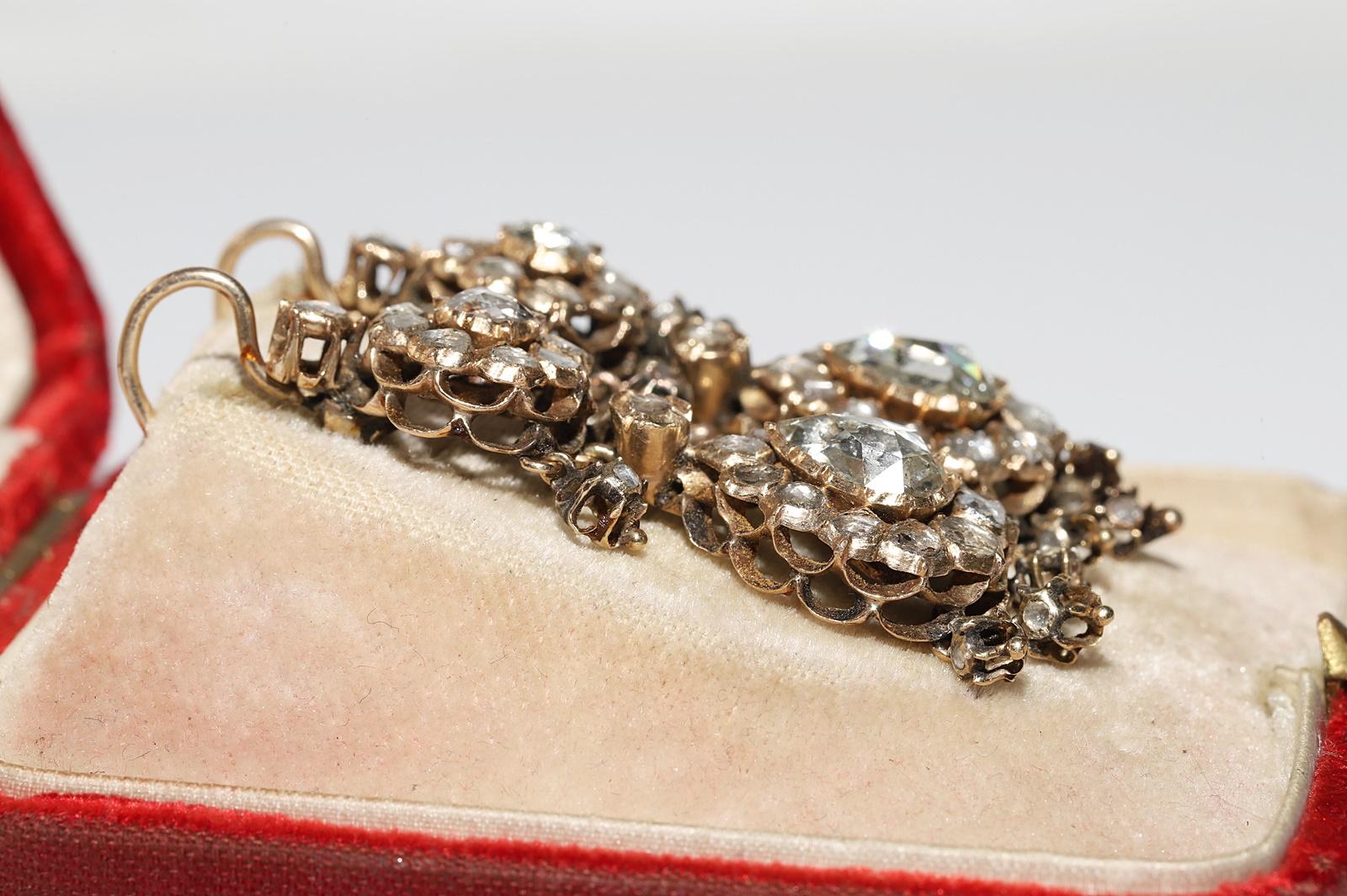 Victorian Antique Circa 1900s 14k Gold Ottoman 14k Gold Natural Rose Cut Diamond Earring For Sale