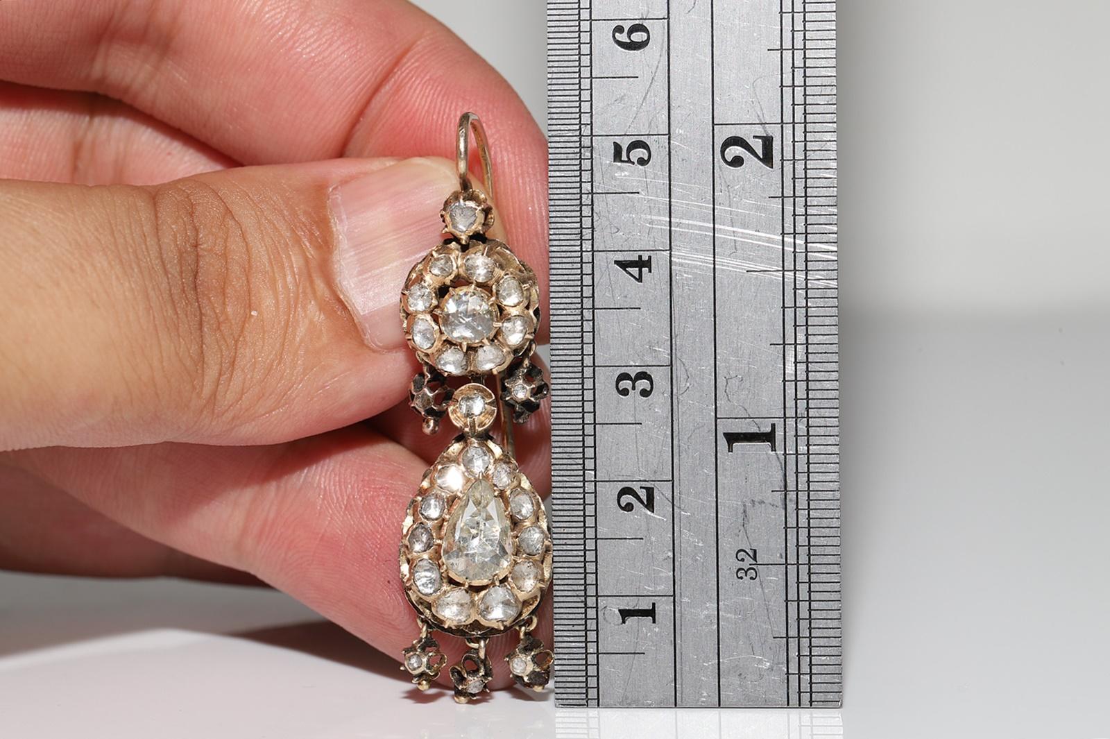 Antique Circa 1900s 14k Gold Ottoman 14k Gold Natural Rose Cut Diamond Earring In Good Condition For Sale In Fatih/İstanbul, 34