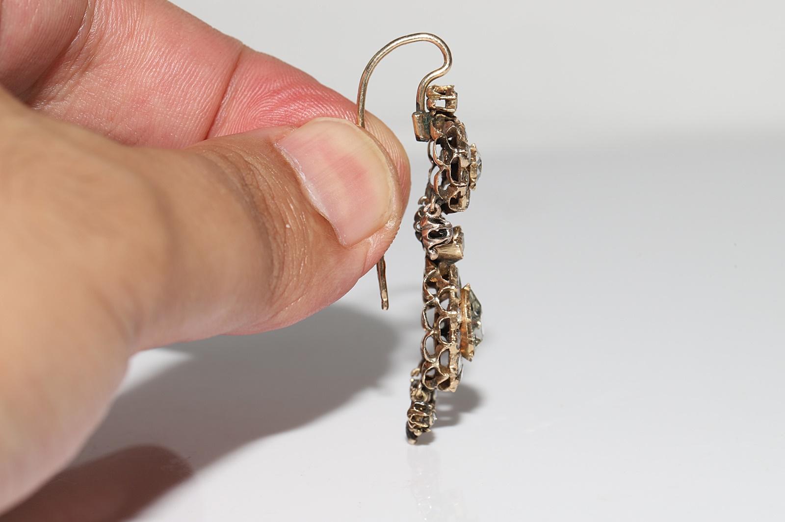 Women's Antique Circa 1900s 14k Gold Ottoman 14k Gold Natural Rose Cut Diamond Earring For Sale