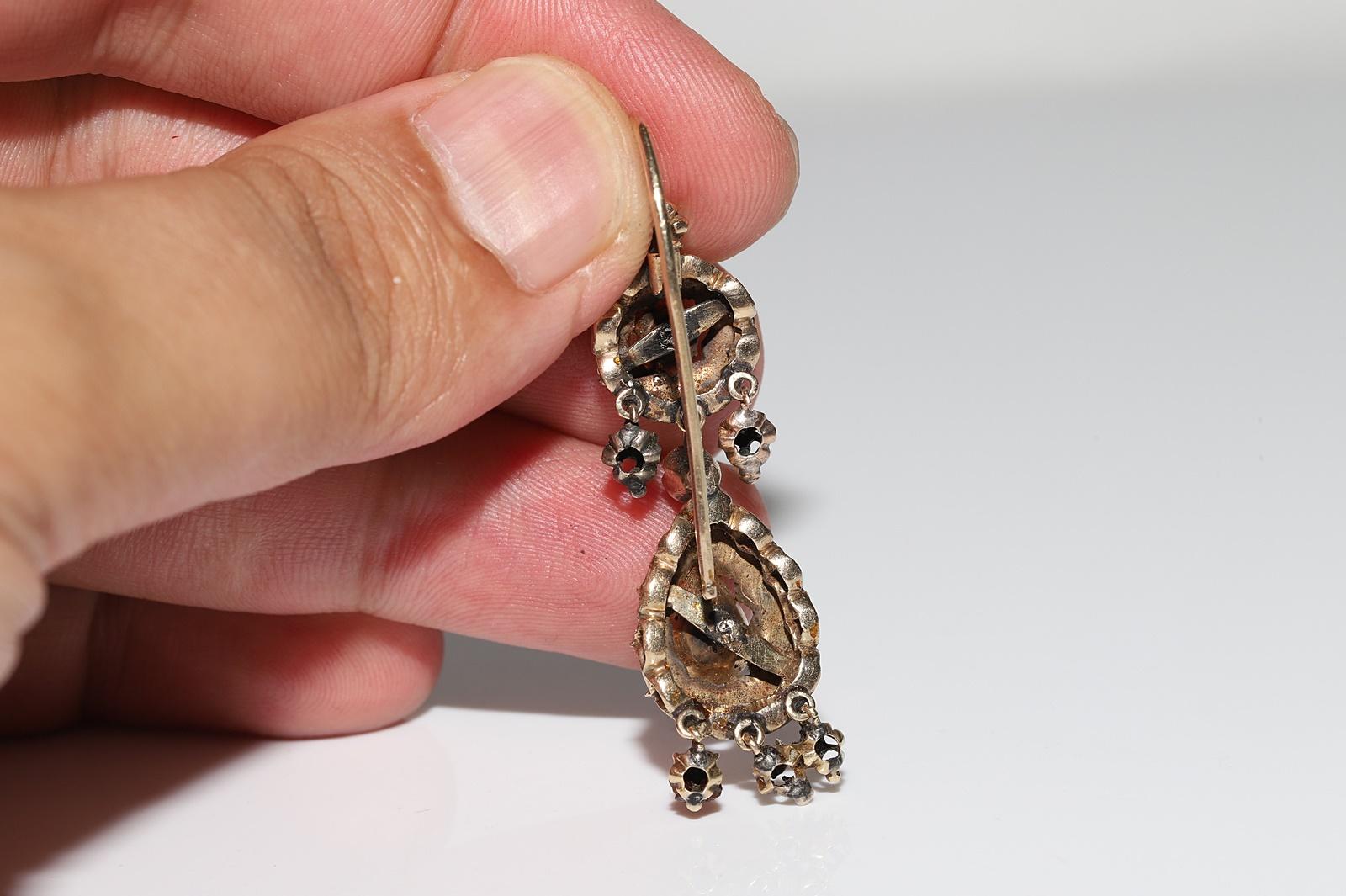 Antique Circa 1900s 14k Gold Ottoman 14k Gold Natural Rose Cut Diamond Earring For Sale 1
