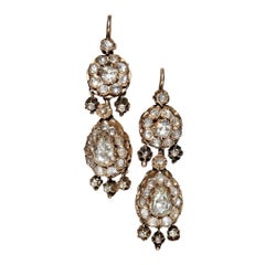Antique Circa 1900s 14k Gold Ottoman 14k Gold Natural Rose Cut Diamond Earring