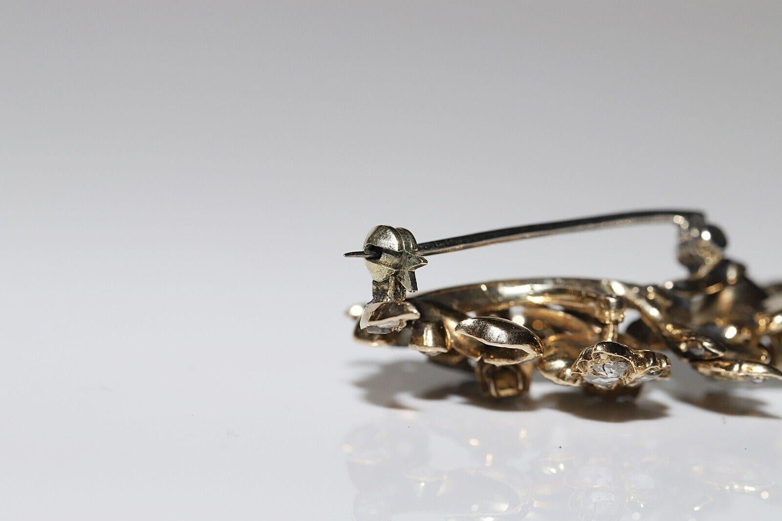 Antique Circa 1900s 14K Gold Ottoman Natural Rose Cut Diamond Flowers Brooch For Sale 8