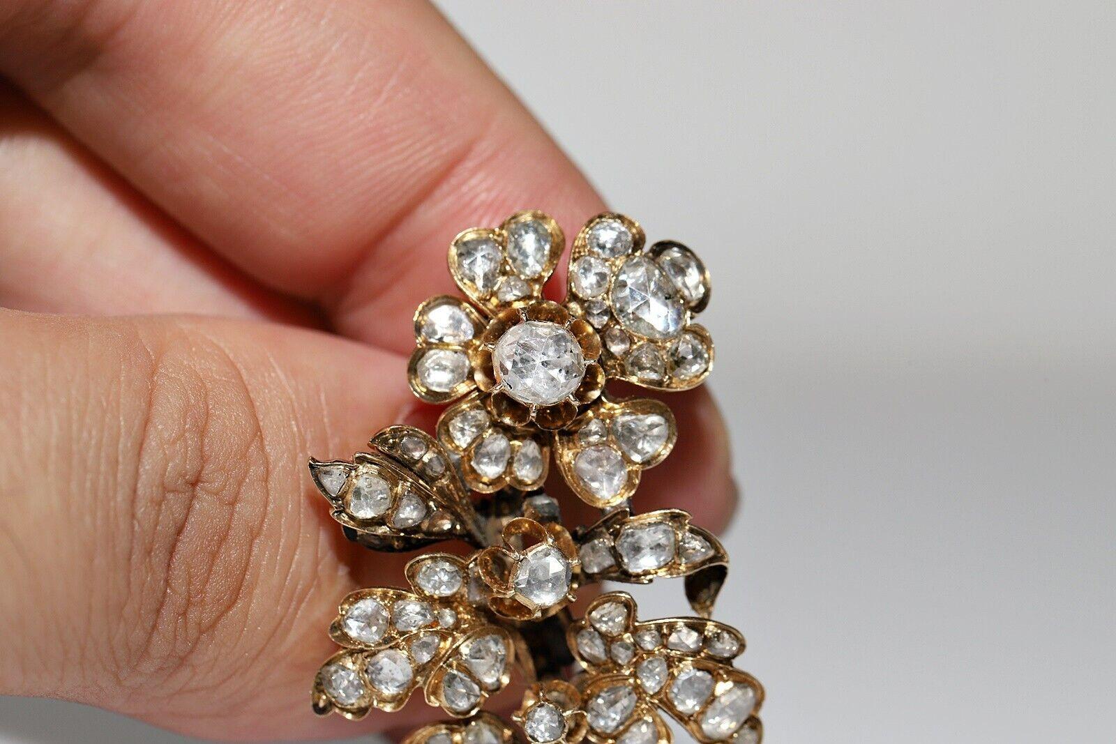 Women's Antique Circa 1900s 14K Gold Ottoman Natural Rose Cut Diamond Flowers Brooch For Sale