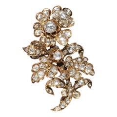 Antique Circa 1900s 14K Gold Ottoman Natural Rose Cut Diamond Flowers Brooch
