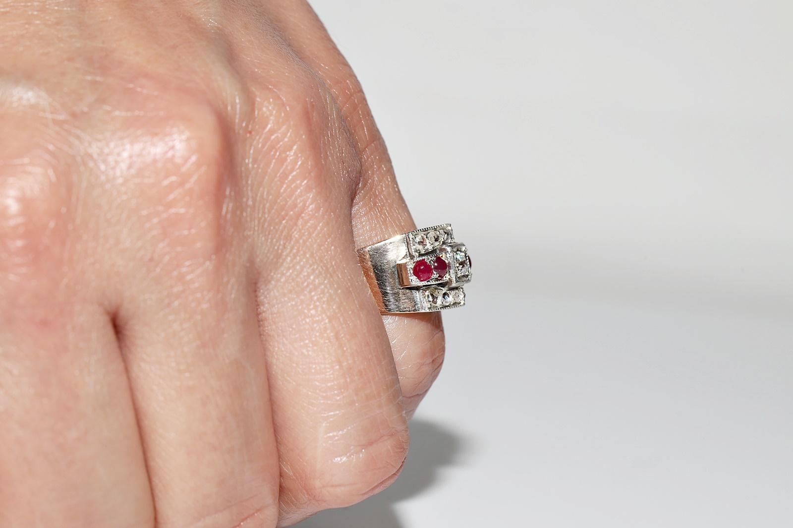 Antique Circa 1900s 14k Gold Top Silver Natural Diamond And Cabochon Ruby Ring For Sale 9
