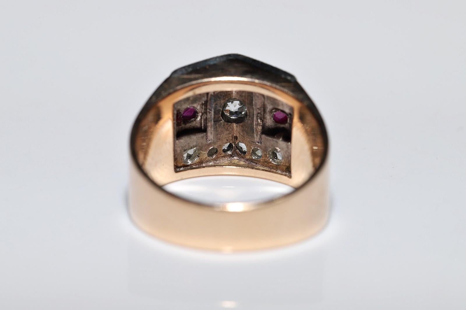 Bague ancienne datant des années 1900, or 14 carats, argent, diamant naturel et rubis cabochon Pour femmes en vente