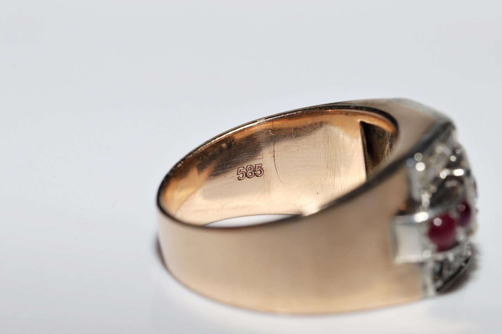 Antiker Ring, um 1900, 14 Karat Gold, Platin, Silber, natürlicher Diamant und Cabochon-Rubin im Angebot 2