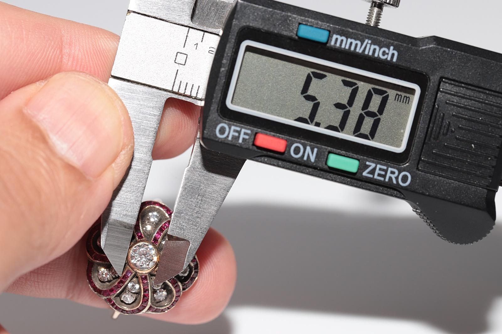 Antiker Ring, um 1900, 14k Gold Platin Silber natürlicher Diamant und Kaliber Rubin im Angebot 6