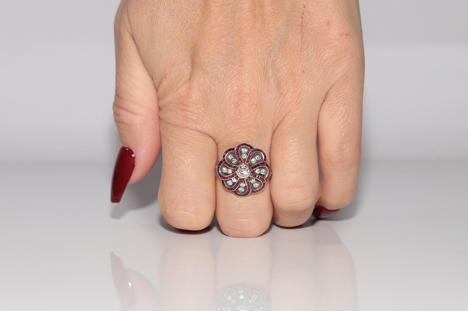 Antiker Ring, um 1900, 14k Gold Platin Silber natürlicher Diamant und Kaliber Rubin im Angebot 8