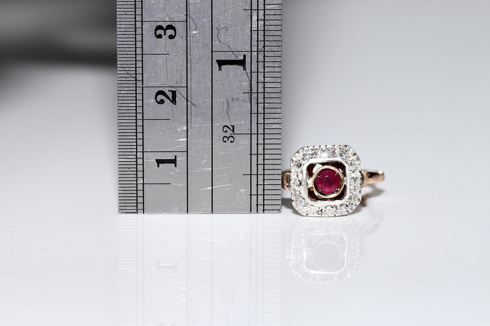 Antique Circa 1900s 14k Gold Top Silver Natural Diamond And Ruby Decorated Ring For Sale 5