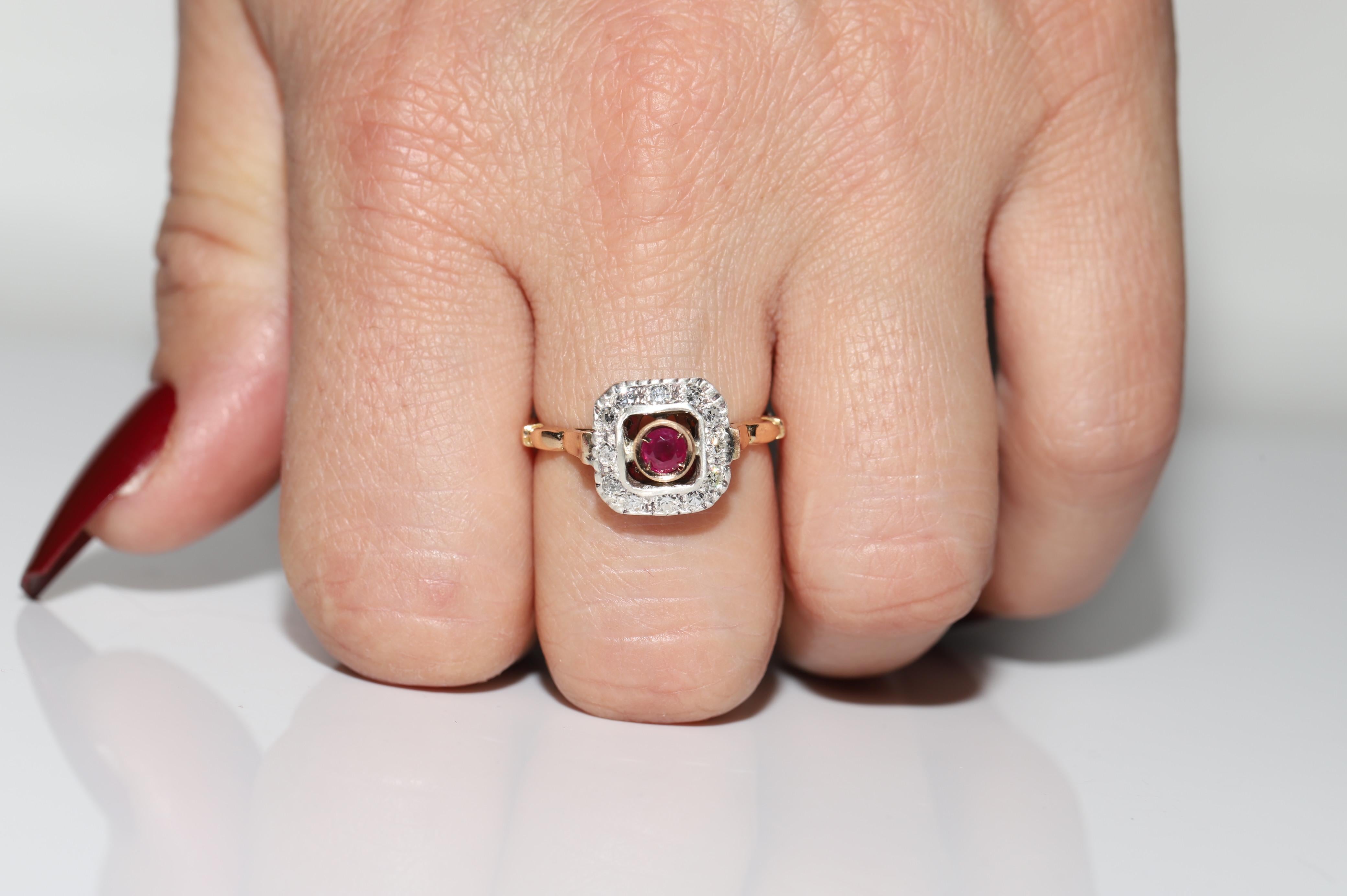 Antique Circa 1900s 14k Gold Top Silver Natural Diamond And Ruby Decorated Ring For Sale 9