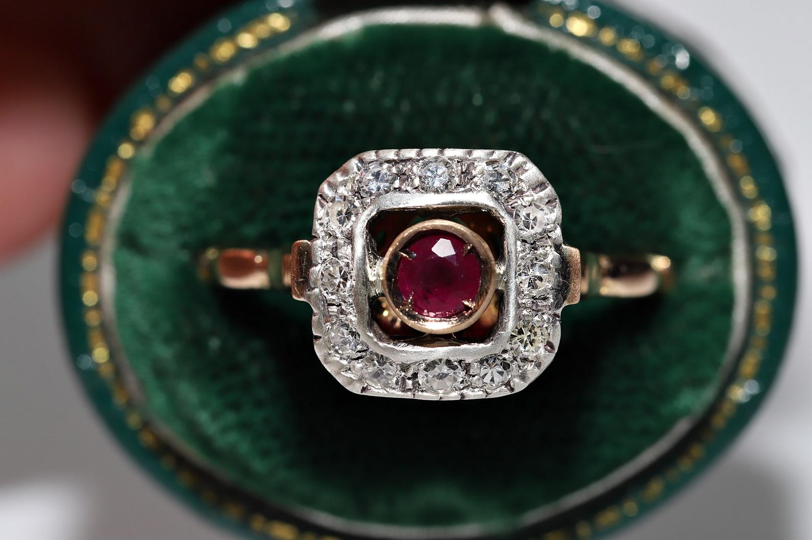 In very good condition.
Total weight is 4.3 grams.
Totally is diamond 0.26 ct.
The diamond is has G color and vvs-vs clarity.
Totally is ruby 0.20 ct.
Ring size is US 7.7 (We can make any size)
We offer free resizing.
Box is not included.
Please