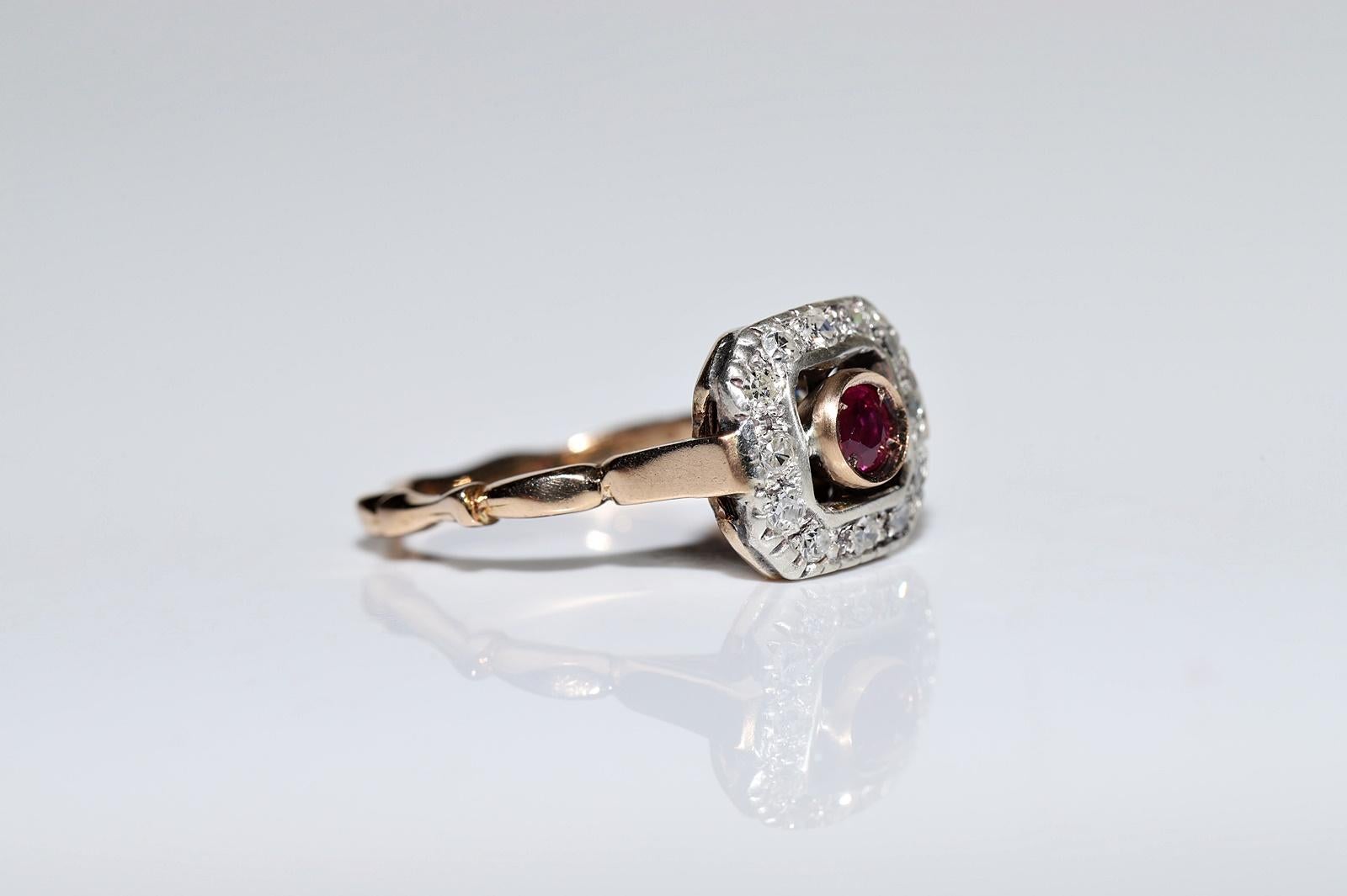 Women's Antique Circa 1900s 14k Gold Top Silver Natural Diamond And Ruby Decorated Ring For Sale