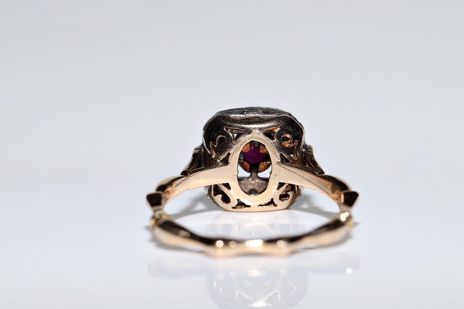 Antique Circa 1900s 14k Gold Top Silver Natural Diamond And Ruby Decorated Ring For Sale 2