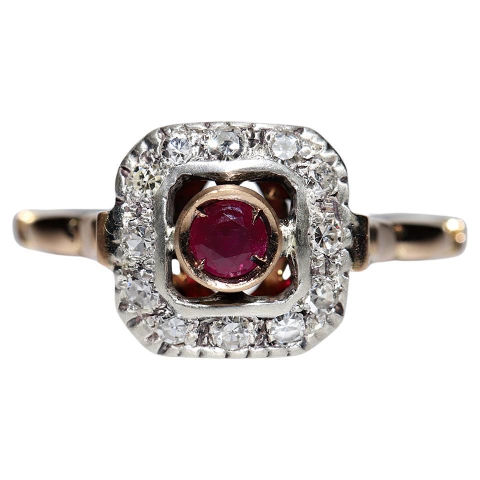 Antique Circa 1900s 14k Gold Top Silver Natural Diamond And Ruby Decorated Ring For Sale