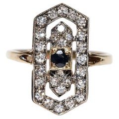 Antique Circa 1900s 14k Gold Top Silver Natural Diamond And Sapphire Ring
