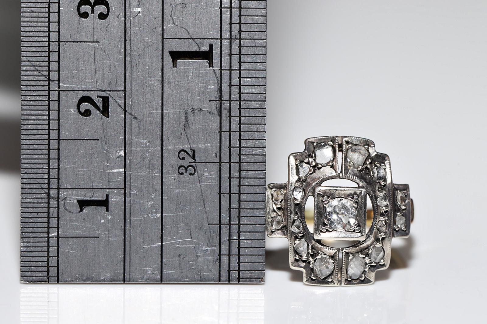 Anillo Antiguo Circa 1900s Oro 14k Plata Superior Decorado con Diamantes Naturales en venta 4