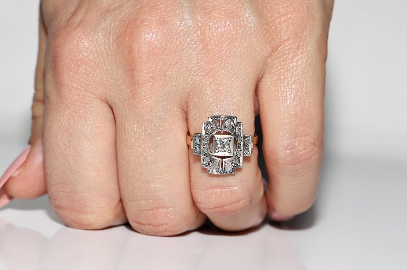Antique Circa 1900s 14k Gold Top Silver Natural Diamond Decorated Ring For Sale 8