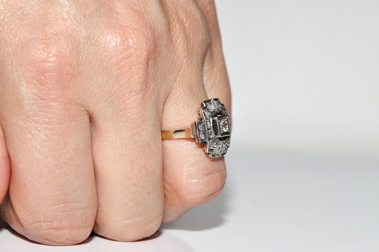 Antique Circa 1900s 14k Gold Top Silver Natural Diamond Decorated Ring For Sale 9