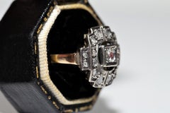 Antique Circa 1900s 14k Gold Top Silver Natural Diamond Decorated Ring