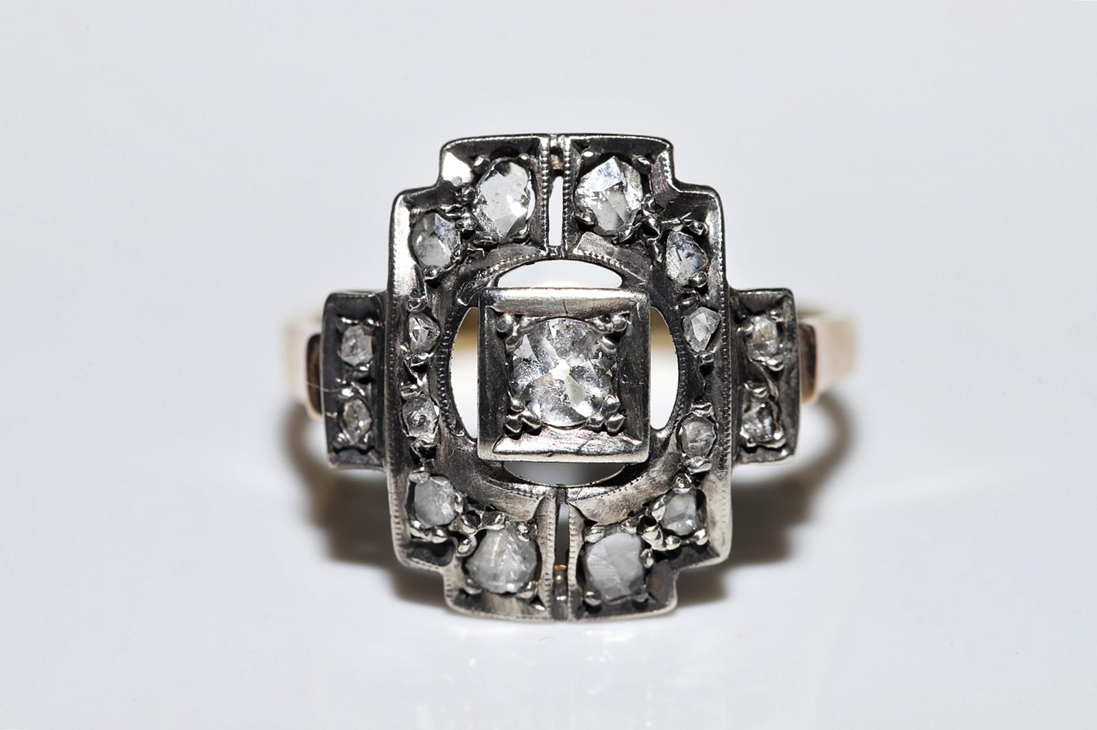 Victorian Antique Circa 1900s 14k Gold Top Silver Natural Diamond Decorated Ring For Sale