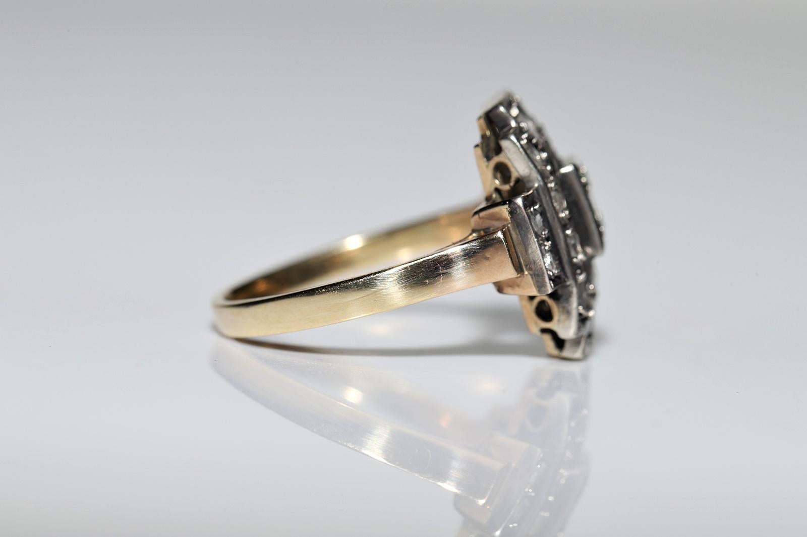 Bague ancienne datant des années 1900, or 14 carats, argent et diamants naturels décorés Bon état - En vente à Fatih/İstanbul, 34