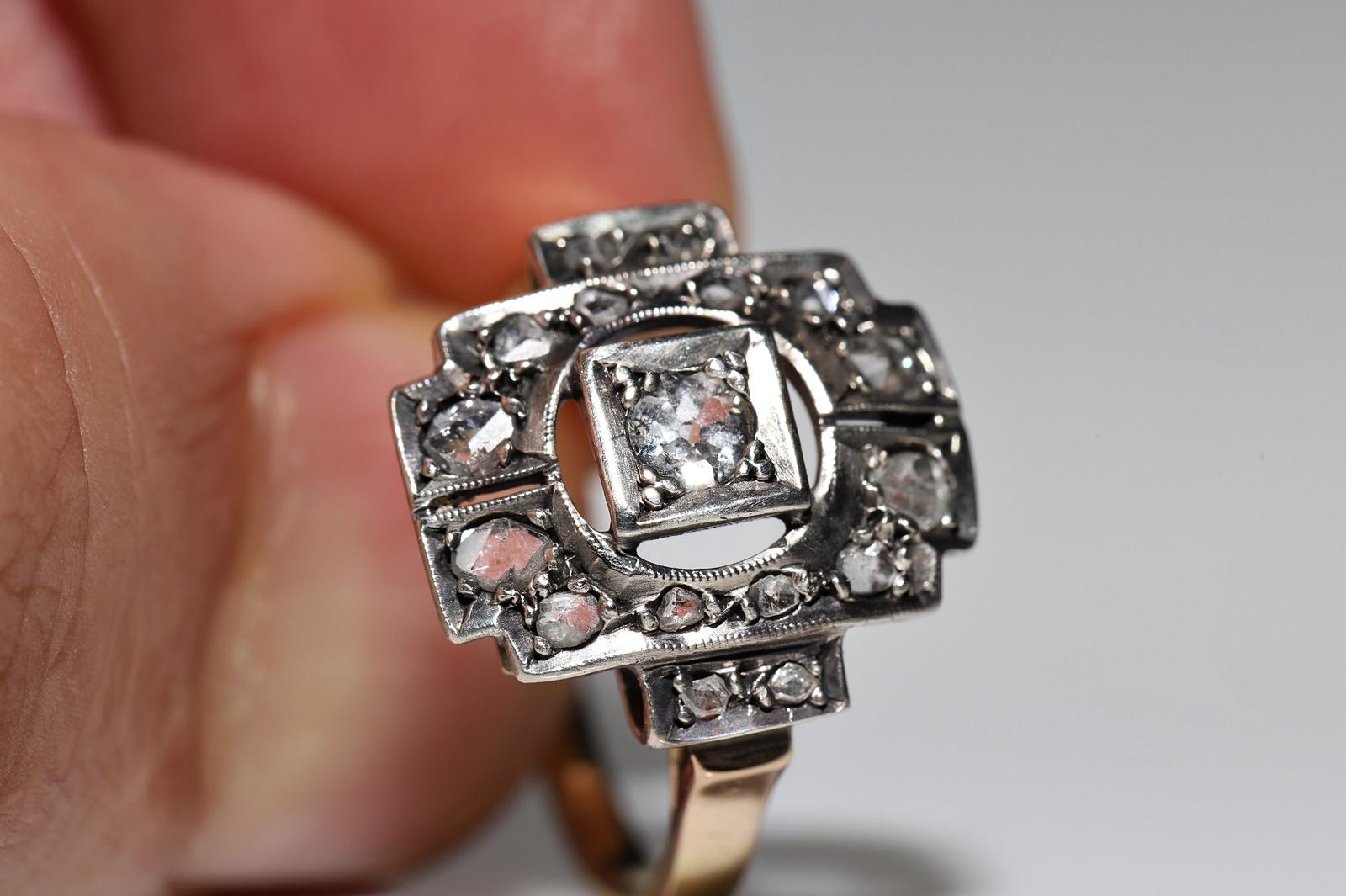 Bague ancienne datant des années 1900, or 14 carats, argent et diamants naturels décorés en vente 1