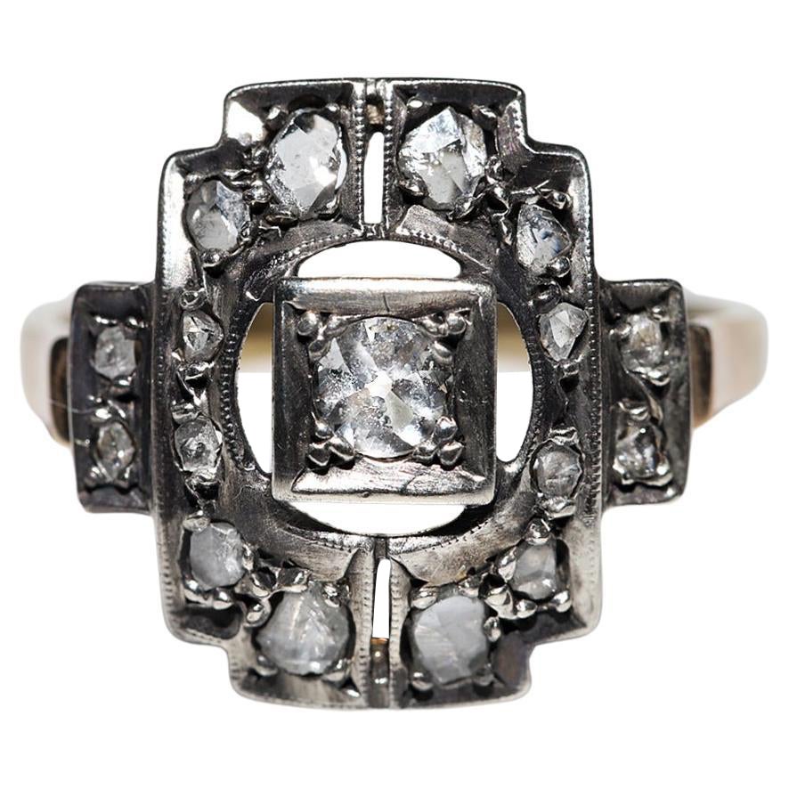 Anillo Antiguo Circa 1900s Oro 14k Plata Superior Decorado con Diamantes Naturales en venta