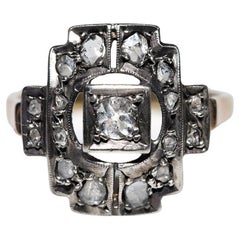 Antiker 14k Gold Top Silber Natürlicher Diamant Dekorierter Ring, um 1900er Jahre