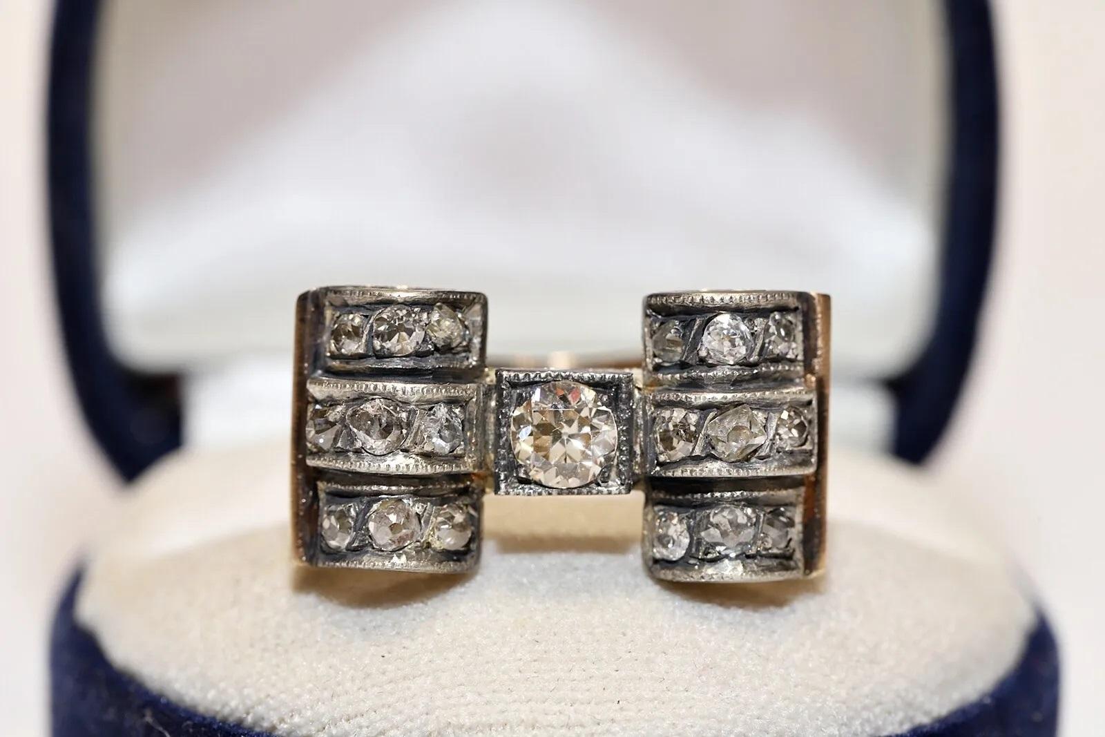 Antiker 14k Gold Top Silber Natürlicher Diamant Dekorierter Tank-Ring, um 1900er Jahre (Spätviktorianisch)