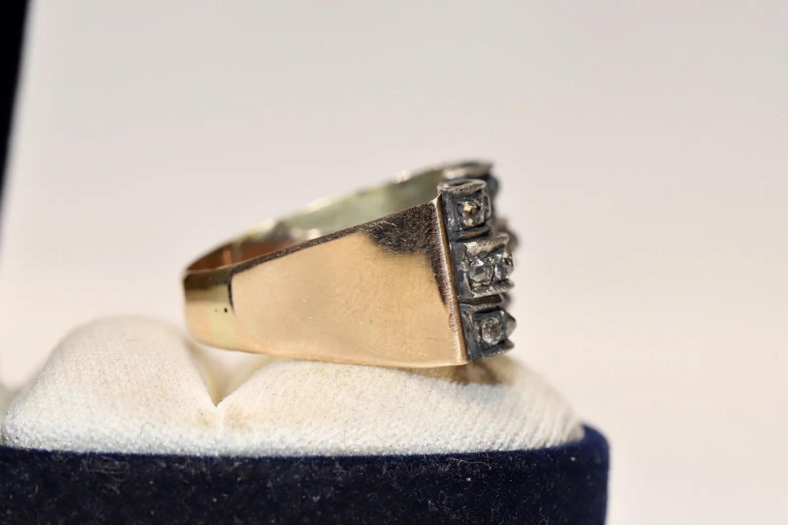 Old Mine Cut Antique Circa 1900s 14k Gold Top Silver Natural Diamond Decorated Tank Ring 