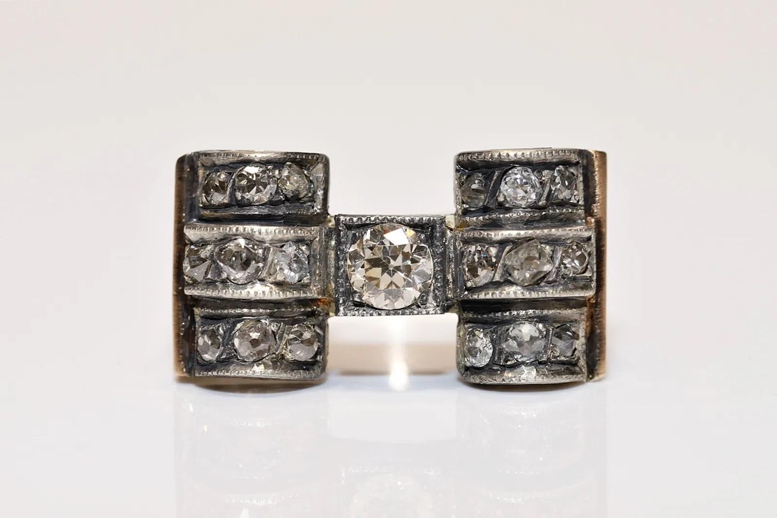 Antiker 14k Gold Top Silber Natürlicher Diamant Dekorierter Tank-Ring, um 1900er Jahre im Zustand „Gut“ in Fatih/İstanbul, 34