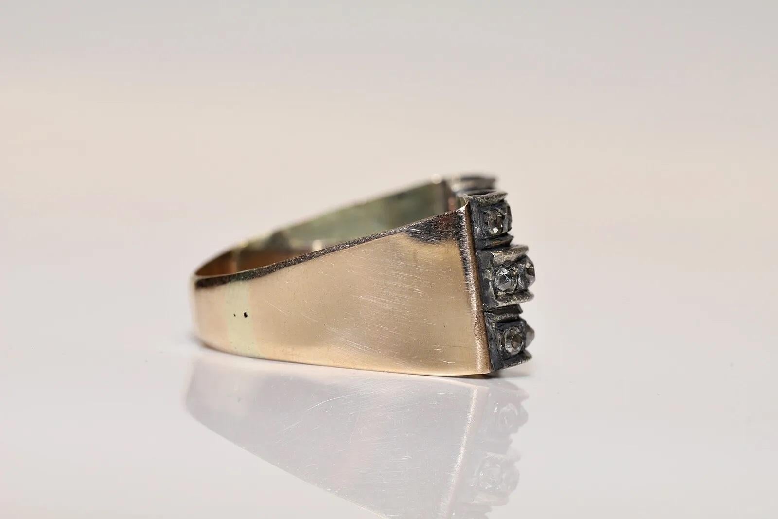 Antiker 14k Gold Top Silber Natürlicher Diamant Dekorierter Tank-Ring, um 1900er Jahre 1