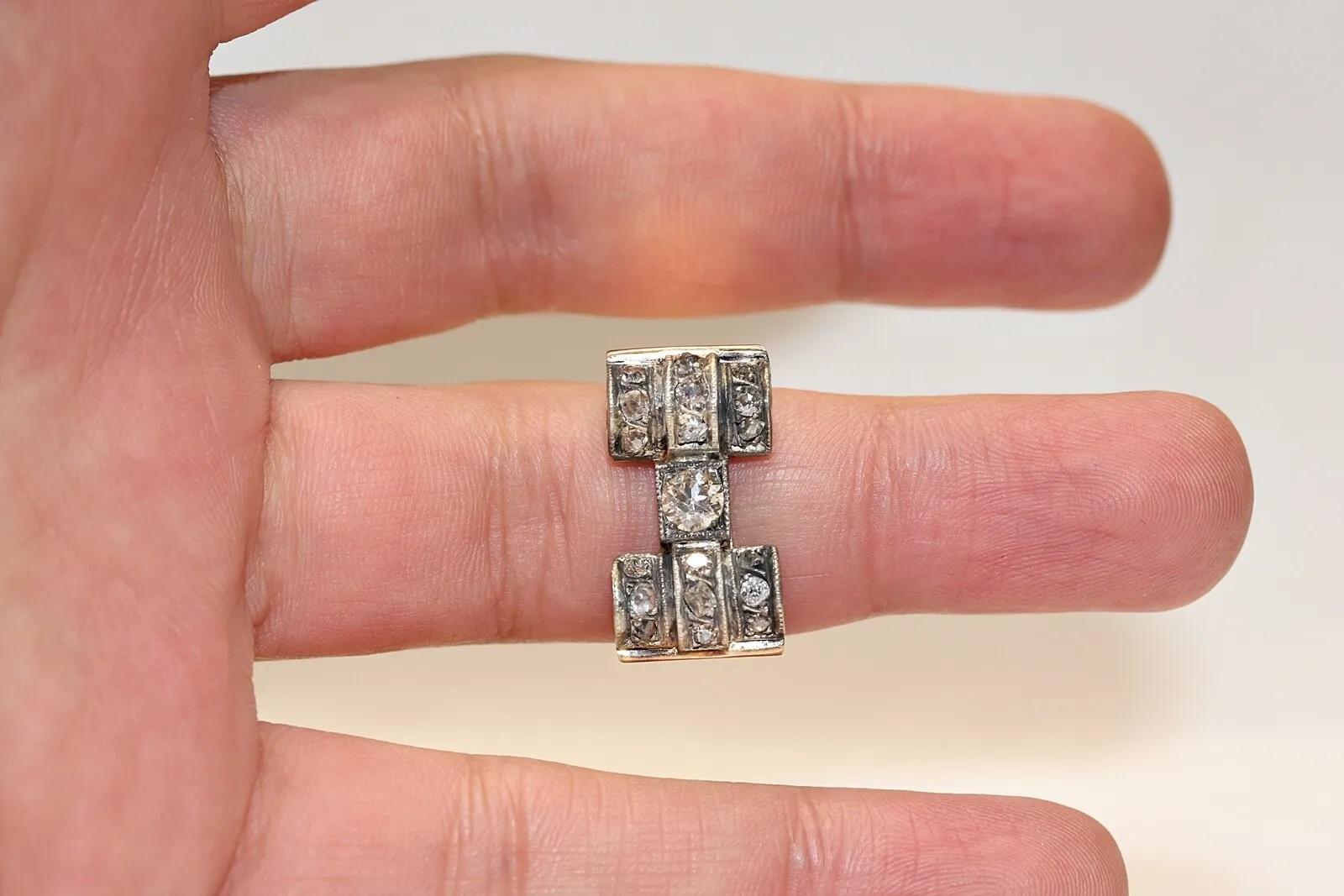 Antiker 14k Gold Top Silber Natürlicher Diamant Dekorierter Tank-Ring, um 1900er Jahre 3