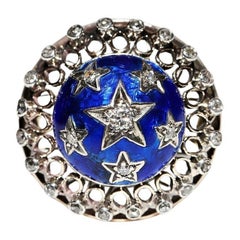 Antique Circa 1900s 14k Gold Top Silver Natural Diamond Enamel Decorated Brooch (Broche décorée de diamants naturels)