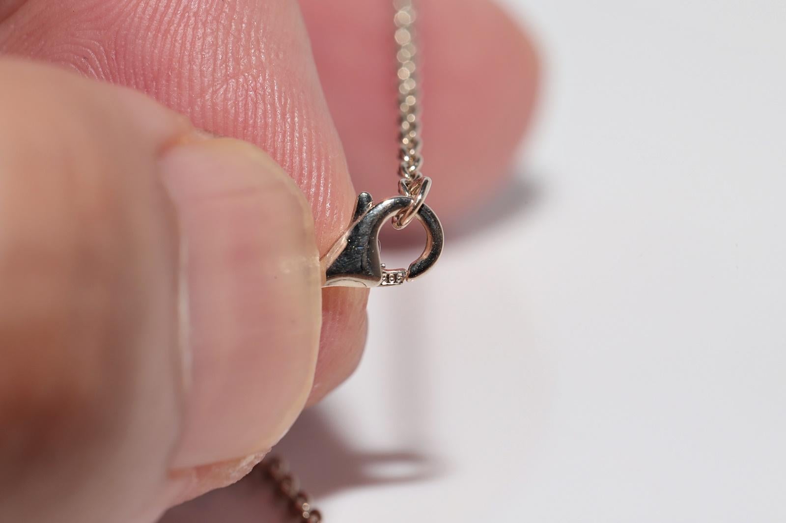 Collana con ciondolo in oro 14k e argento con diamanti naturali, antica, del 1900 circa. in vendita 7