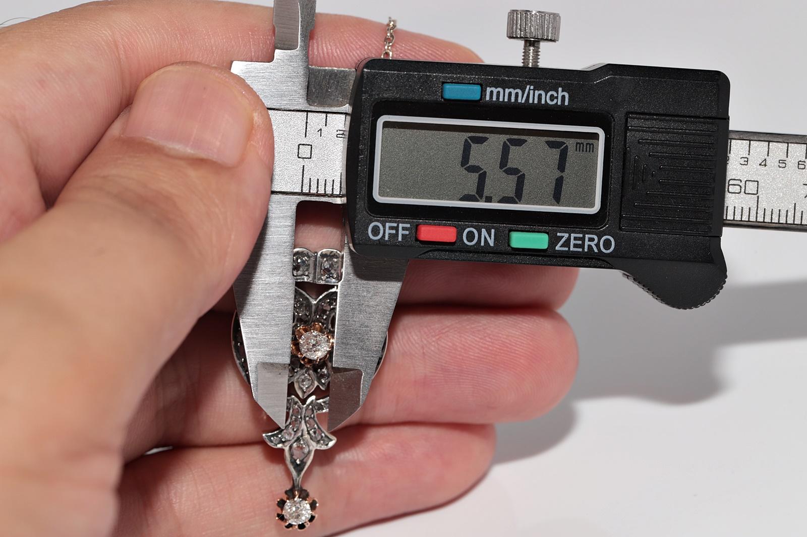 Collana con ciondolo in oro 14k e argento con diamanti naturali, antica, del 1900 circa. in vendita 12