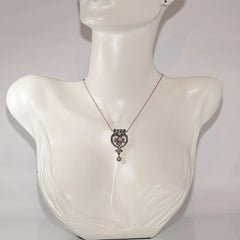 Antique Circa 1900s 14k Gold Top Silver Natural Diamond Pendant Necklace